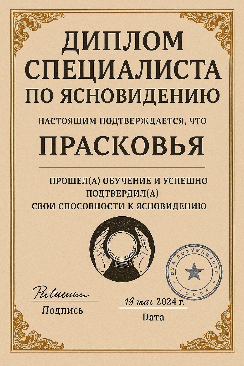 Сертификат гадалки